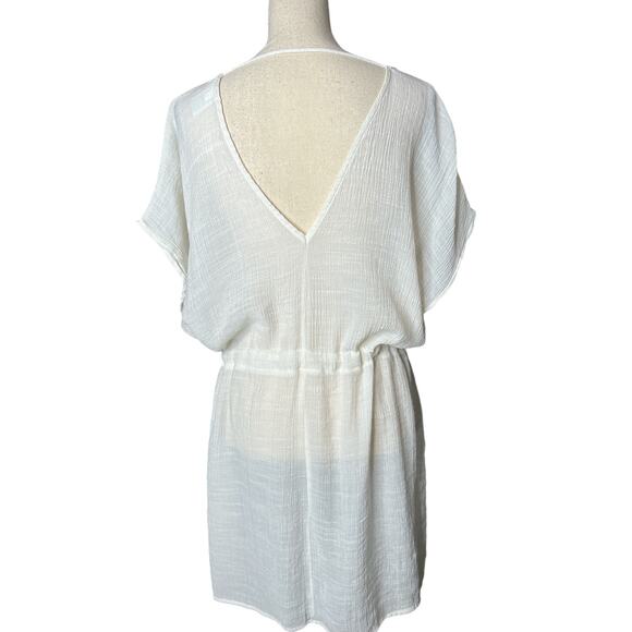 Kona Sol Swimsuit Cover in White w/Embroidery at Neckline Tie Waist Size XL - Picture 4 of 6